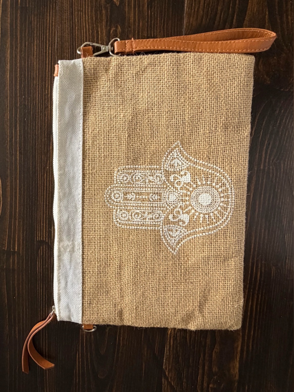 Embroidered Hamsa Burlap Runner - Natural & White